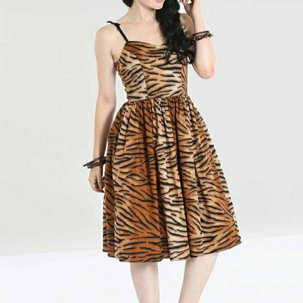 Hell Bunny Tora tiki  rockabilly pinup tiger dress
